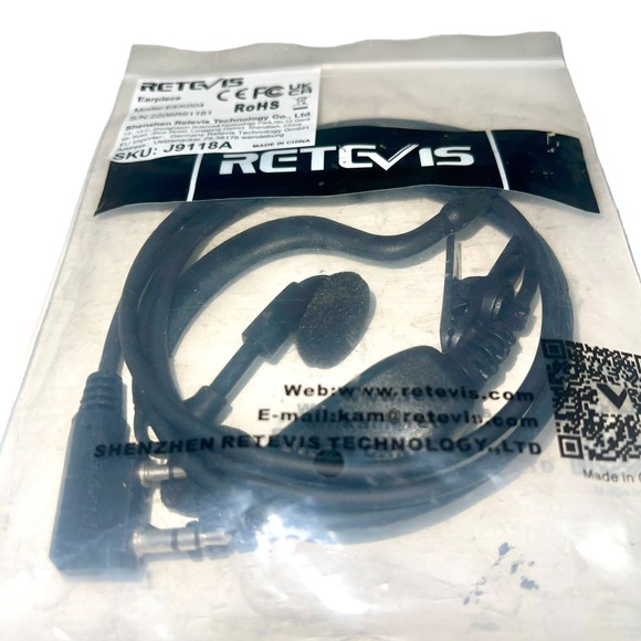 Retevis 2-Pin Ear hook Earpiece EEK004 W/ Collar Clip & PTT Button Black - Picture 3 of 4
